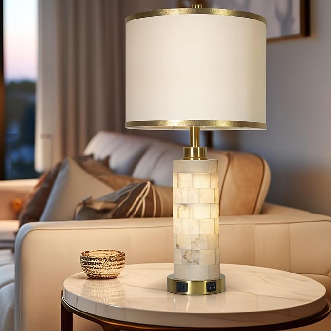 27" Natural Alabaster Table Lamps Set of 2, Lamps - Image 6