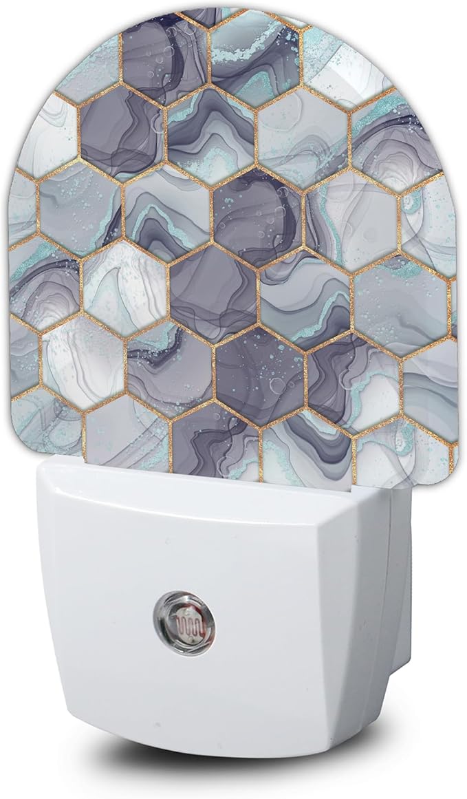 Hexagon Golden Blue Marble Night Light, Night Light Plug into Wall by ZTHLL