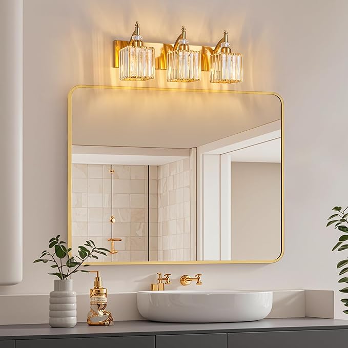 Modern Bathroom Vanity Light 3-Light Gold Crystal Light Fixtures Over Mirror - Image 3