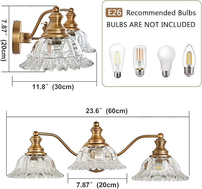 Vintage Bathroom Vanity Light Fixture 3 Lights Vanity Lighting Matte Antique - Image 5