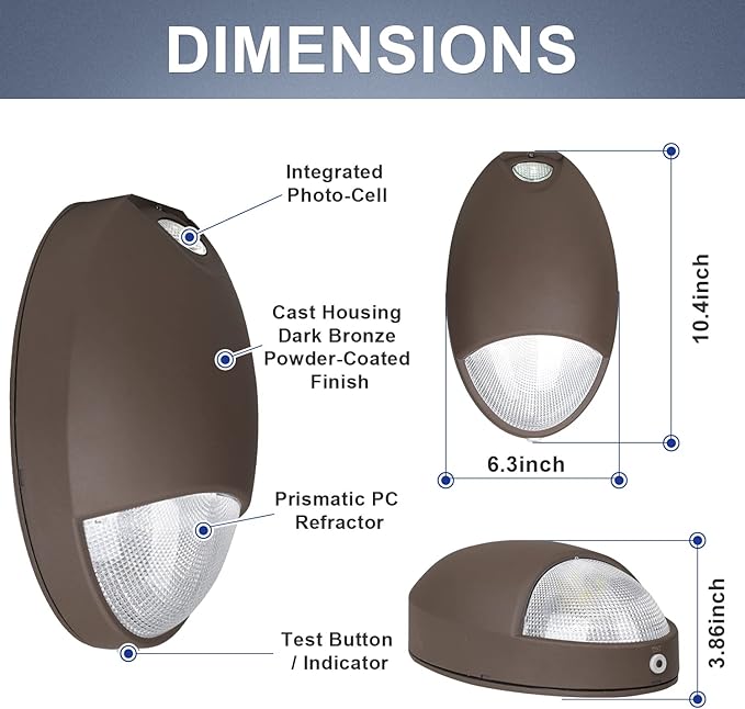 LED Emergency Light with Battery Backup Photocell Sensor, Self Test Diagnostics - Image 6