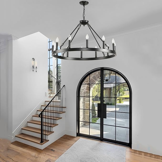 Black Wagon Wheel Chandelier 32 inch, 12-Light Farmhouse Wagon Wheel - Image 7