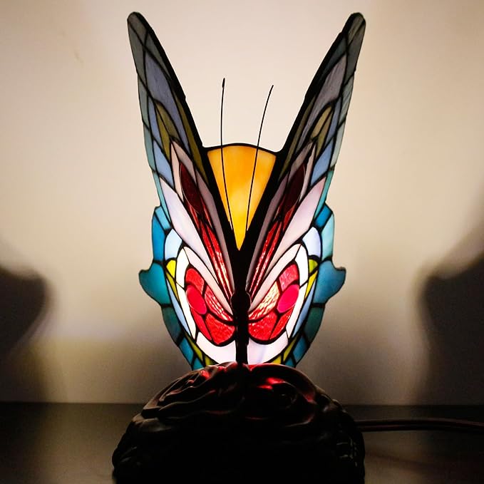 Small Tiffany Table lamp Stained Glass Butterfly Desk Lamp 7X5X9.8 Inch Accent - Image 9