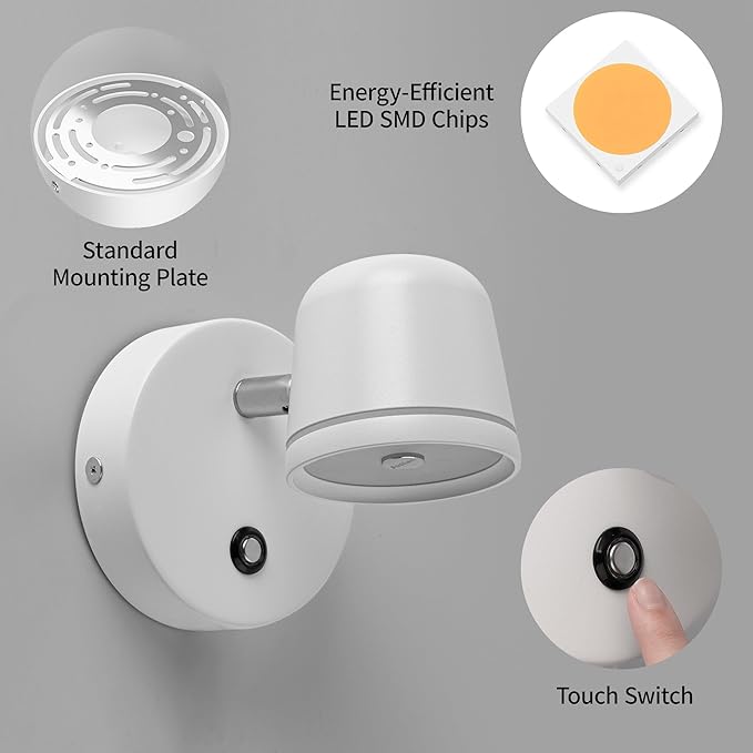 Aisilan Wall Sconce, Hardwired Touch Dimmable Wall Light - Image 7