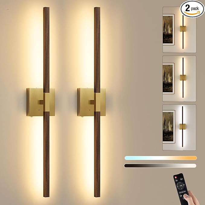 40 Inch Rechargeable Battery Operated Wall Sconce Set 2, 8000mAh Cordless by Rayogale