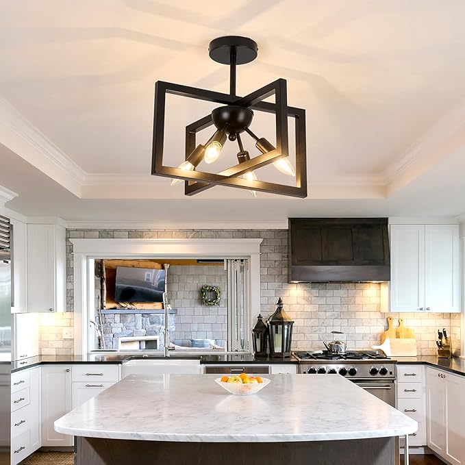 ZGLAOJT 4-Lights Ceiling Light Fixture Modern Black Semi Flush Mount Ceiling - Image 7