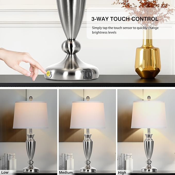 27" Silver Table Lamps for Living Room Single, 3 Way Touch Control Bedside Lamps - Image 4