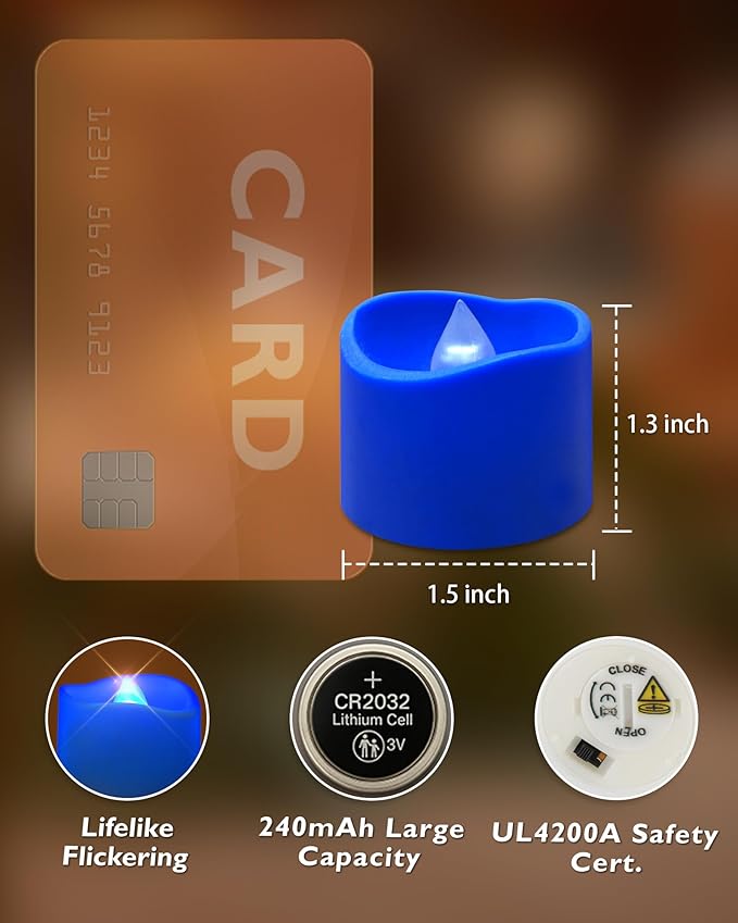 Homemory Blue Tea Lights Candles Battery Operated, 200+Hour Flameless - Image 6