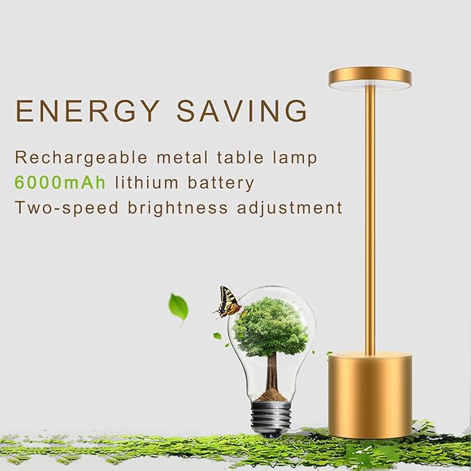 Cordless Table Lamp, Rechargeable LED Battery 6000mAh Metal USB Portable - Image 7