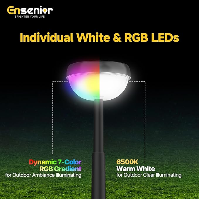 Ensenior Color Changing Solar Lights Outdoor, Auto ON/Off 6500K White Light & - Image 3