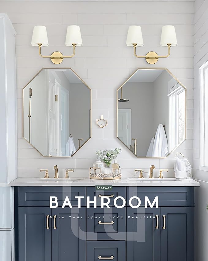 2 Light Bathroom Light Fixtures, Brushed Gold Vanity Lights, Double Wall Sconce - Image 5