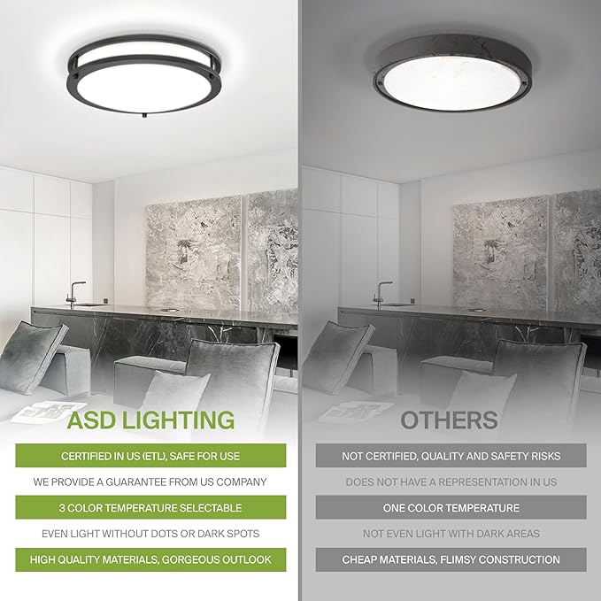 ASD LED 14" Round Flush Mount Lighting, Close to Ceiling Light Fixture | 3CCT - Image 5
