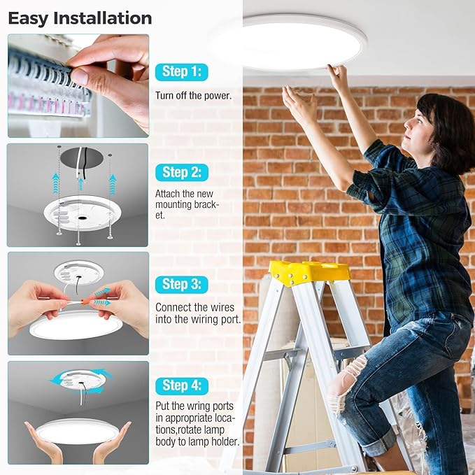 libtit 6 Pack 13 Inch LED Flush Mount Ceiling Light, 3200LM 28W Ultra-Slim LED - Image 5