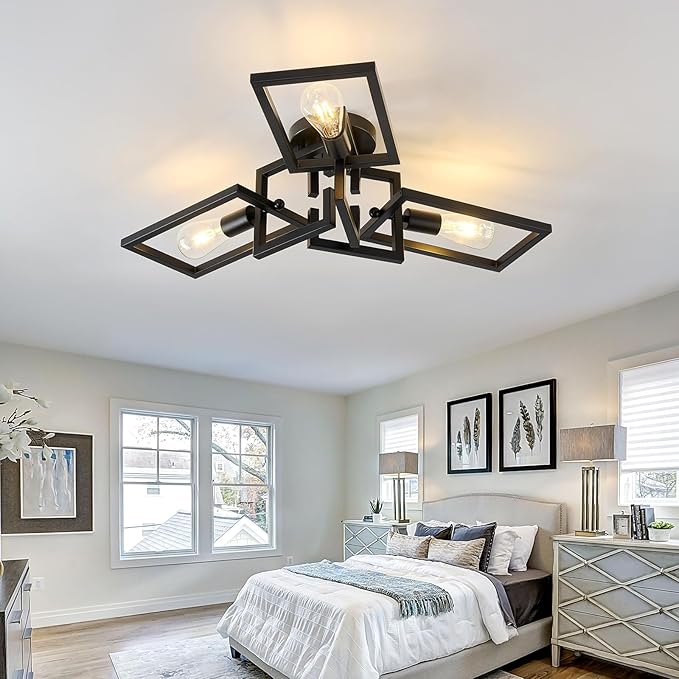 ZGLAOJT Black Industrial Flush Mount Ceiling Light 3-Light Kitchen Light - Image 7