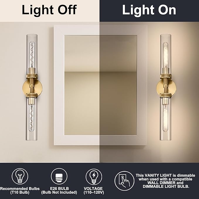 LaLuLa 2-Light Bathroom Vanity Light, Knurled Texture Linear Gold Wall Sconces - Image 4