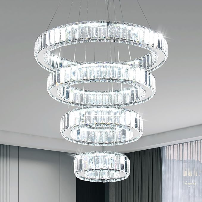 CLAIRDAI Crystal Chandeliers 4 Rings Chandelier LED Pendant Light Chandelier - Image 2