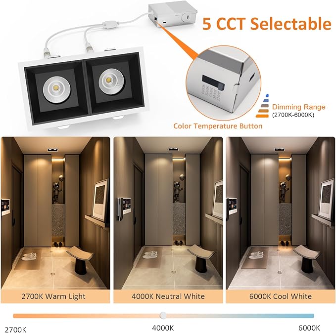LED Square Recessed Lighting, 24W Adjustable Downlight, Aluminum Recessed - Image 2