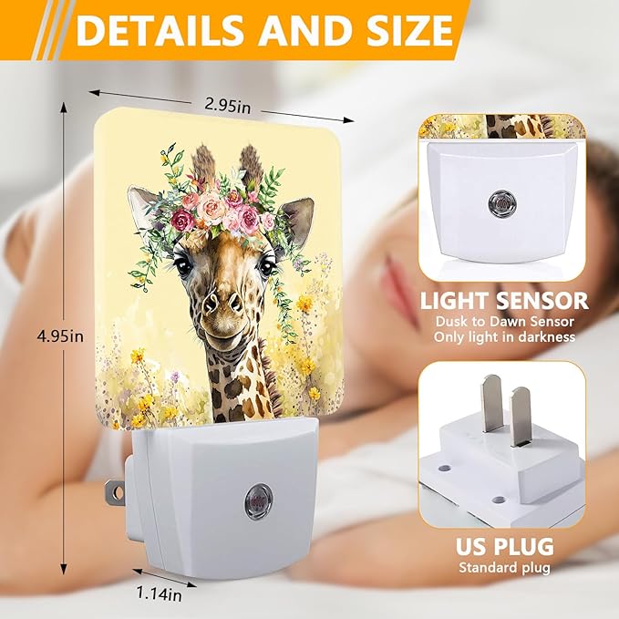 Giraffe Flower Night Light, Plug-into Nightlight White LED Lamp, Energy - Image 2
