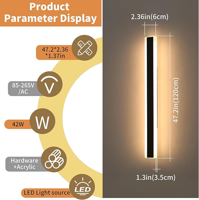 Outside Modern Wall Light, 47inch Outdoor LED Wall Lights, Minimalist Long - Image 2