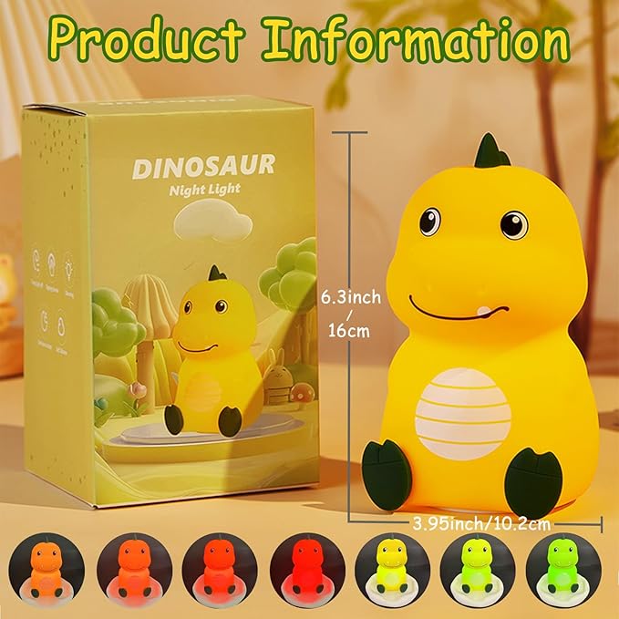Night Light for Kids Cute Dinosaur Night Light, 16 Colors Silicone Dimmable - Image 2