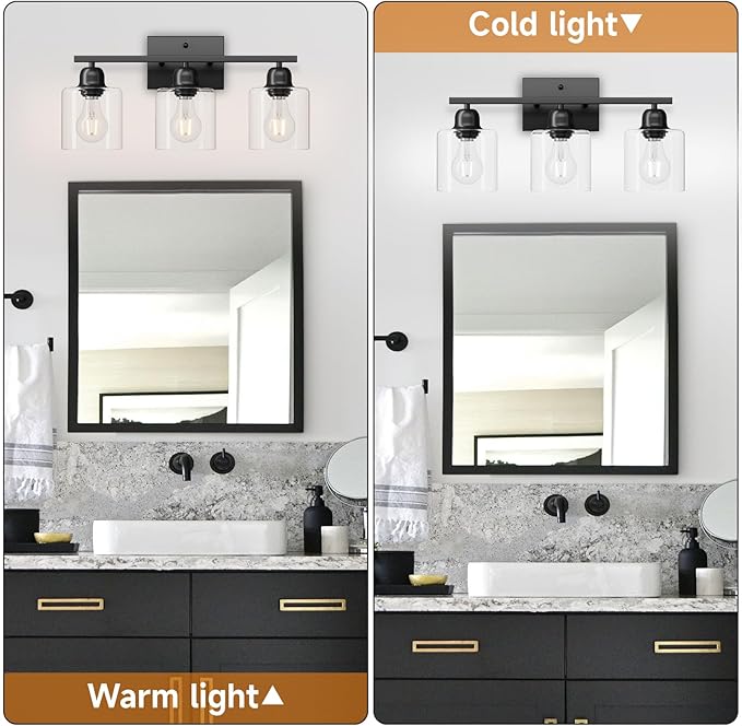 Modern 3 Light Bathroom Light Fixtures, 19 inch Black Vanity Lights - Image 3