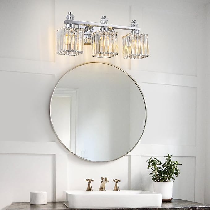 Bathroom Vanity Lights 3-Light Modern Crystal Vanity Light Chrome Bathroom - Image 3