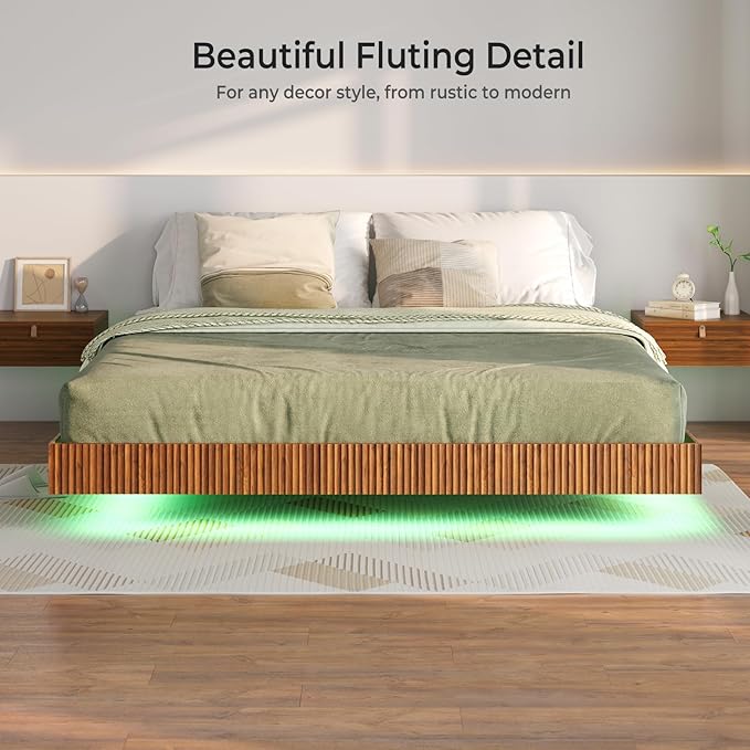 Tatub Walnut King Floating Bed Frame - Image 3