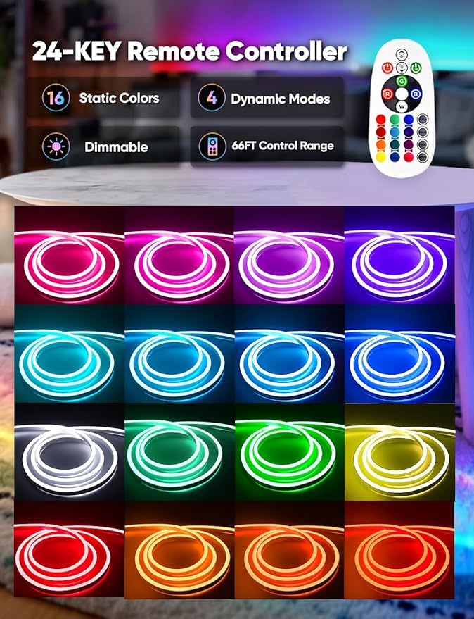 65FT RGB LED Neon Rope Lights Remote Control, AC 110-120V Outdoor Color - Image 2