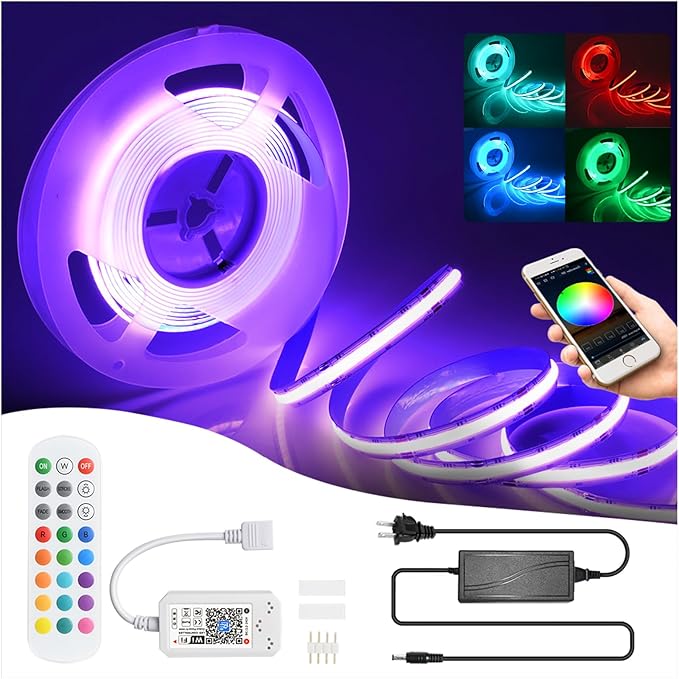 INDARUN RGB COB Led Strip Light 16.4FT/5M, 24V Color Changing Led Strip Lights by INDARUN