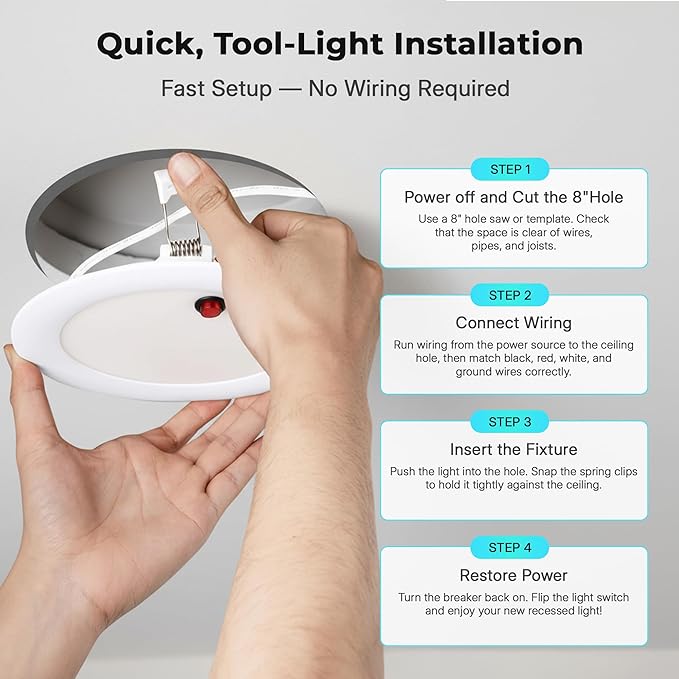 LED & Lighting Solutions 8" Dimmable Ultra Slim, Battery Powered recessed Lights - Image 4