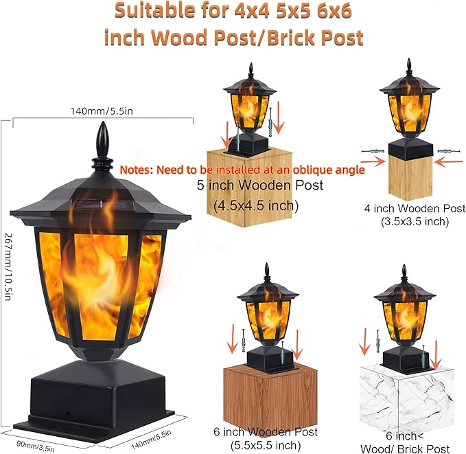 Dynaming Solar Flame Post Lights Outdoor, Solar Powered Lamps Fence Post Cap - Image 2