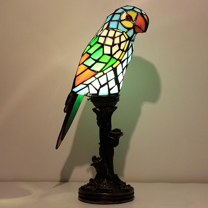 Small Tiffany Lamp Parrot Table Lamp Stained Glass Accent Lamp 15.3 Inch Tall - Image 6