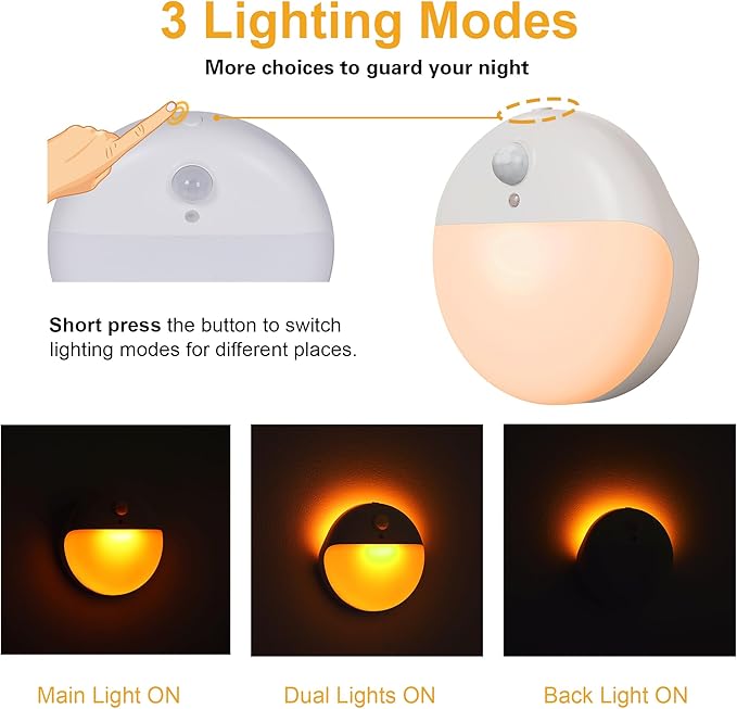 2 Pack Amber Night Light, Battery Operated Night Light, 2.6" Small Sticky Lights - Image 4