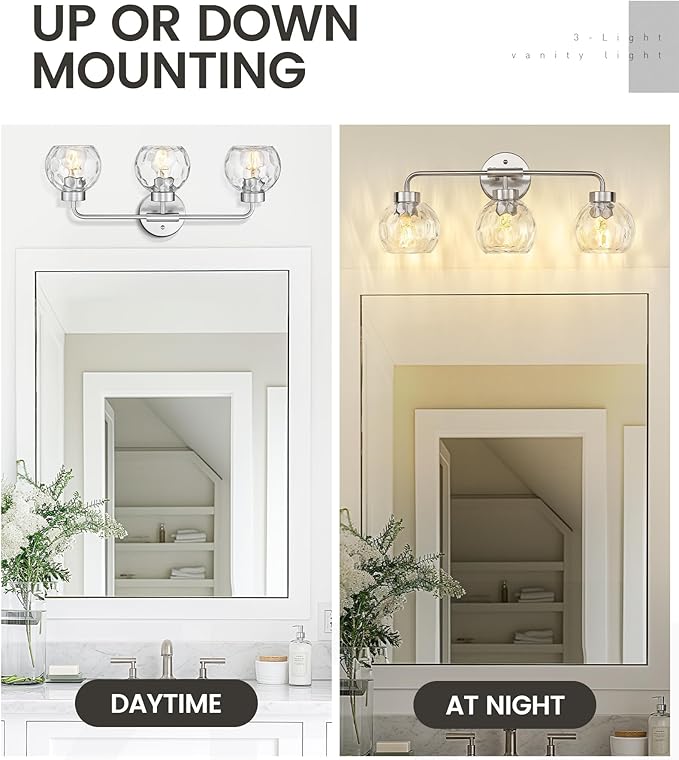 zeyu Brushed Nickel Bathroom Light Fixtures, 23 Inch 3-Light Modern Vanity - Image 4