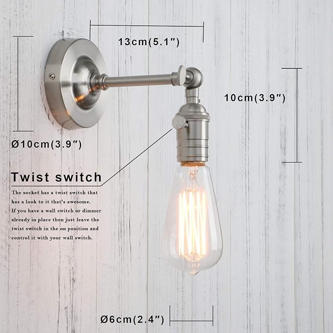 PERMO Vintage Industrial Pole Wall Mount Mini Single Sconce Metal Wall Sconces - Image 2