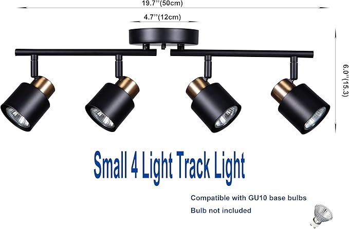 4 Light Track Lighting Kit, Matt Black Brass Finish Adjustable - Image 3