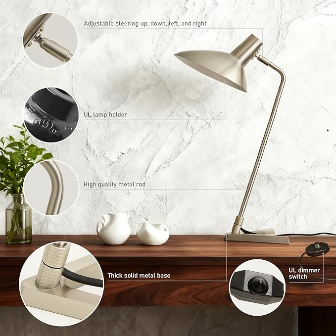 Industrial Desk Lamp Metal Modern Table Lamp 22", Adjustable Neck - Image 3