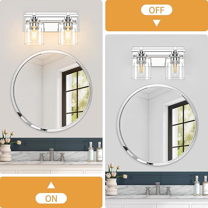 2 Light Modern Bathroom Light Fixtures Over Mirror, Chrome Vanity Lights - Image 7