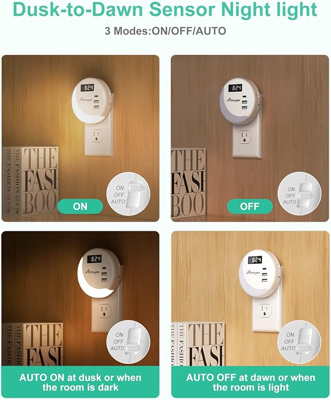 Alitayee LED Night Light, Night Lights Plug Into Wall, Smart Light Sensor - Image 3