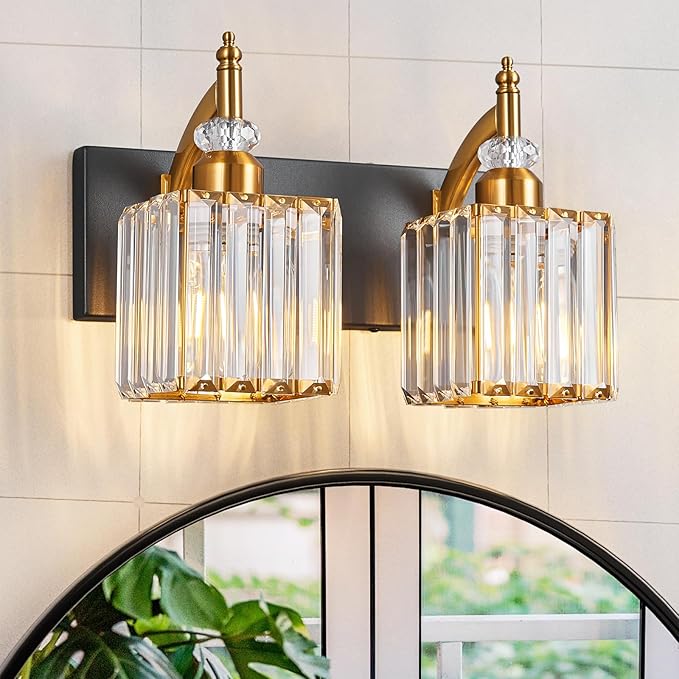 Modern Bathroom Vanity Light 2-Light Black and Gold Crystal Light Fixtures Over - Image 6