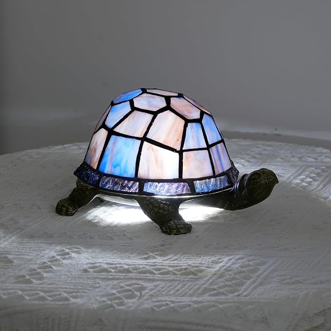 Small Turtle Night Light Tiffany Style Stained Glass Accent Table Lamp Bedroom - Image 3