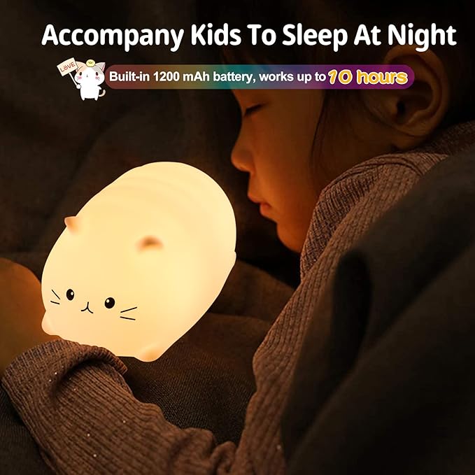 ZKLiLi Night Light, Cute Cat Nursery Lights USB Rechargeable Cat Lamp - Image 3