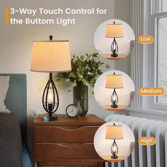 27.8" Farmhouse Table Lamps for Living Room Set of 2, Rustic Nightstand Lamps - Image 3