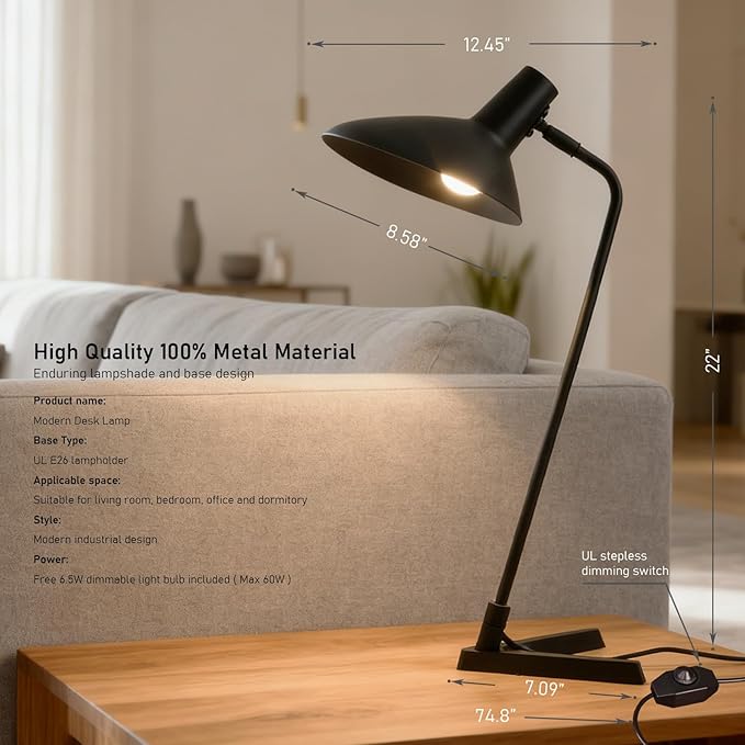 Industrial Desk Lamp Metal Modern Table Lamp 22", Adjustable Neck - Image 2