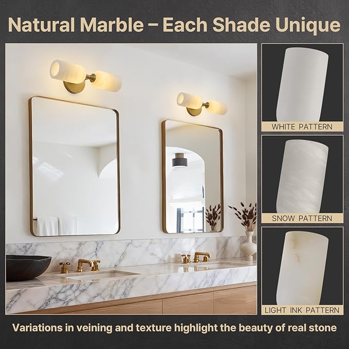 Vintage Alabaster Brass Wall Sconce: Set of 2 Antique Spanish Natural Marble - Image 6
