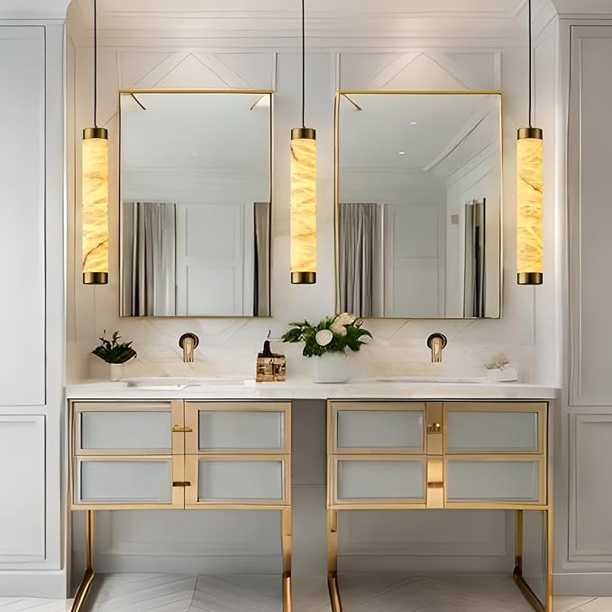 20" Alabaster Pendant Lights, Adjustable Modern Ceiling Light Fixtures - Image 8