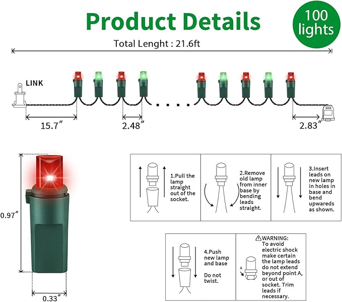 LAMPHOME 100 Count Red and Green - Image 4