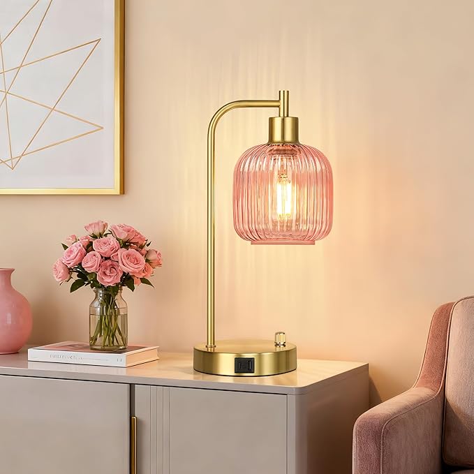 QiMH Industrial Table Lamp for Bedroom Set of 2, Stepless Dimmable Gold Lamps - Image 6