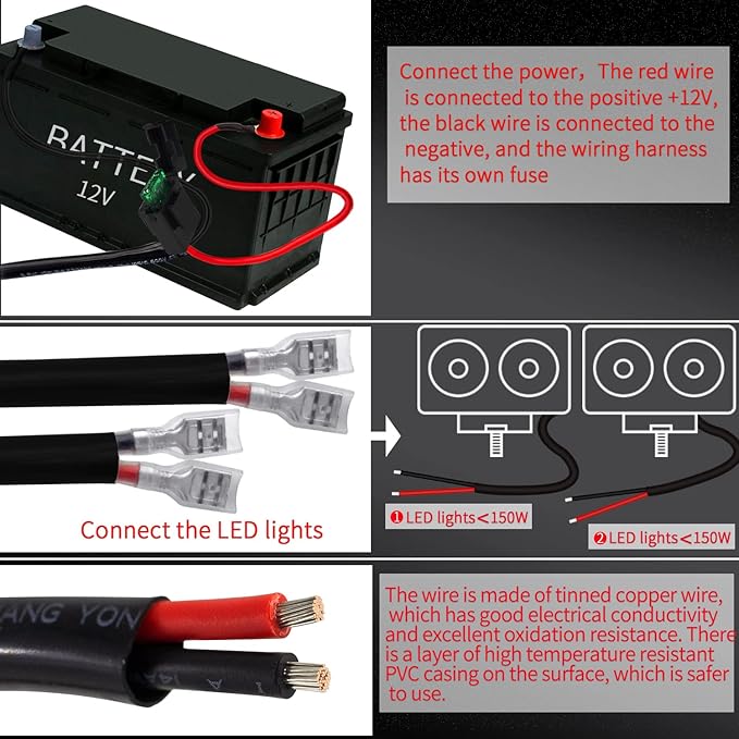 LED Lights Bar Wiring Harness Kit 2 Leads DC12V On-Off Switch Power Relay Blade - Image 6