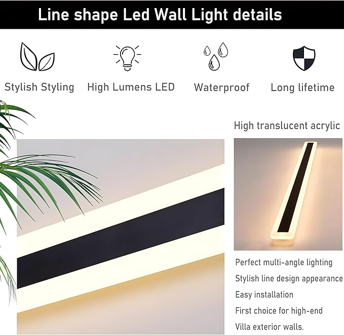 2Pack 59inch Long Outdoor Modern LED Wall Light, 45W Waterproof IP65 Warm White - Image 4